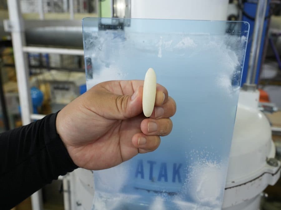 平べったい米粒を指先でつまむ様子